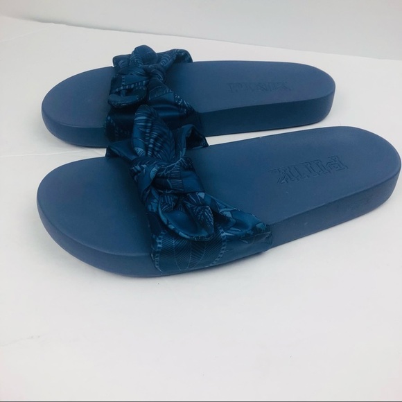 Victoria's Secret Pink Slides Blue Tropical Floral Bow‎ Sandals - 8-9 - Picture 6 of 9